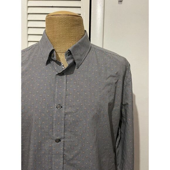 Robert Graham Men's Dress Shirt Black White Orange 3D Textured Size 2XL - Picture 2 of 9